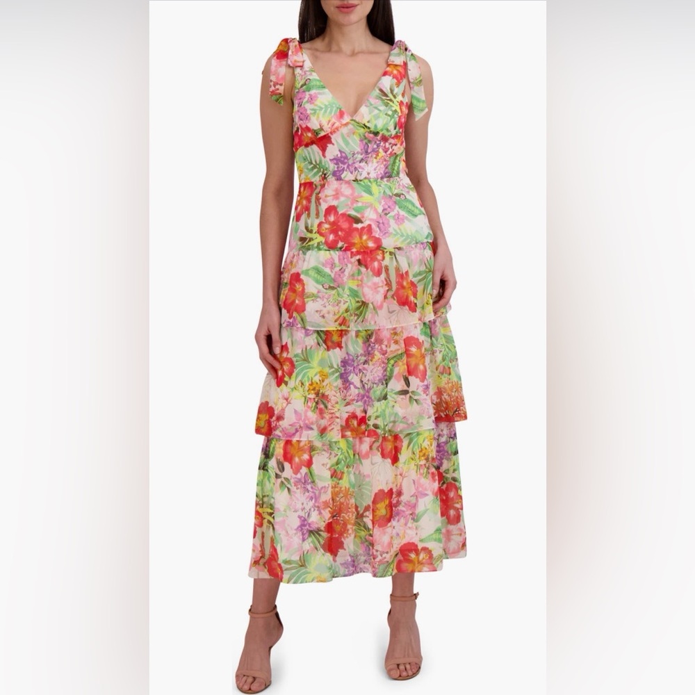 Julia Jordan Floral Tie Strap‎ Tiered Maxi Dress
